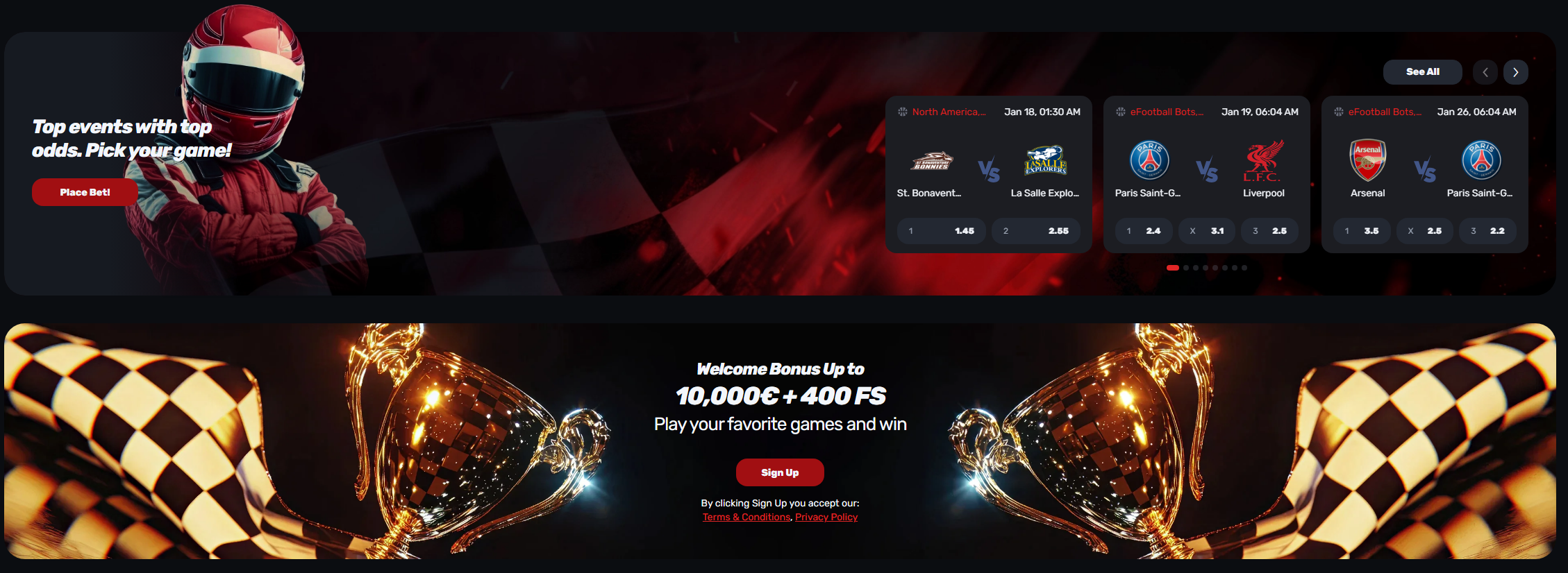 Bonus di Benvenuto Redracer Bet